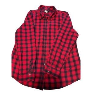 ST JOHNS BAY Womens Red Black Buffalo Plaid Flannel Shirt Long Sleeve Cotton XL